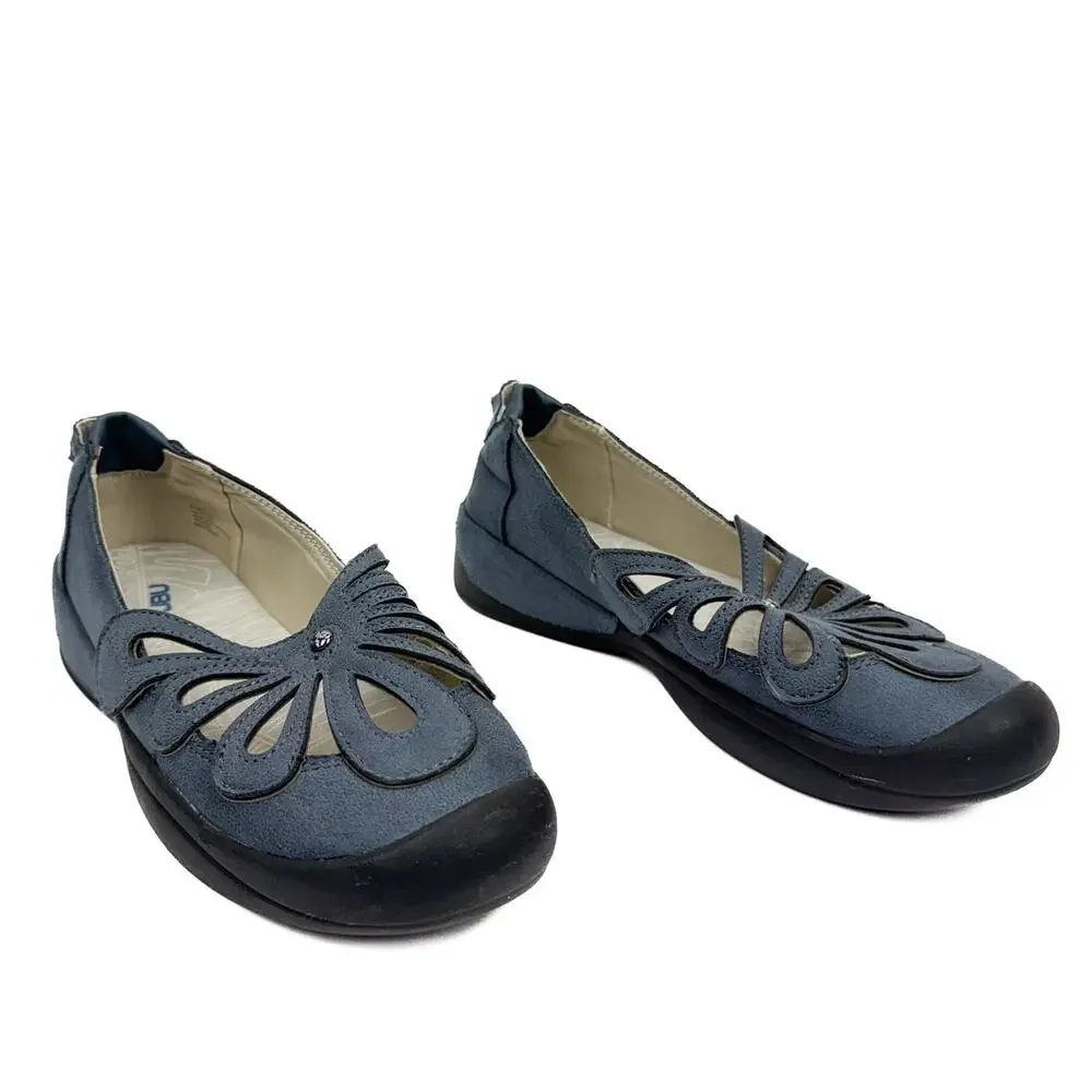 JBU Blue Faux‎ Suede Floral Cut Out Platform Slip-On 8.5 Comfort Athletic Chunky